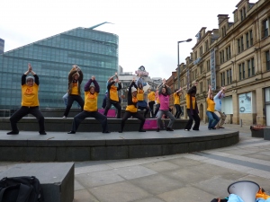 Giant Yoga Day outside Urbis Manchester